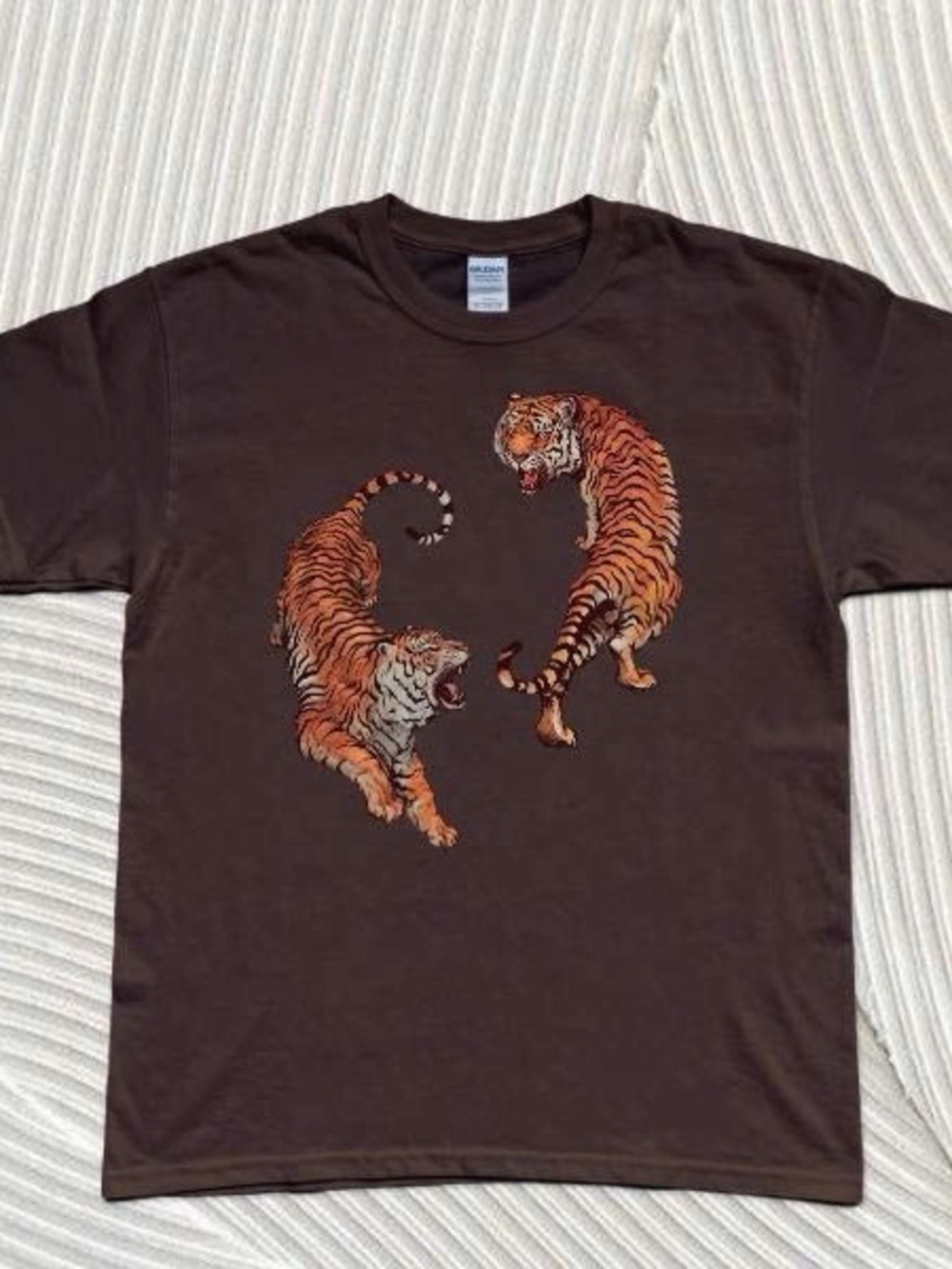 Brown Tiger Graphic Gildan Short Sleeve Tee with Leopard